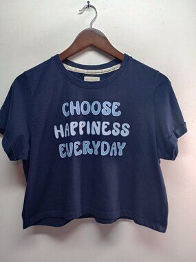 Recycled Threads Cropped Rolled Short Sleeve Choose Happiness Everyday M Tee EUC